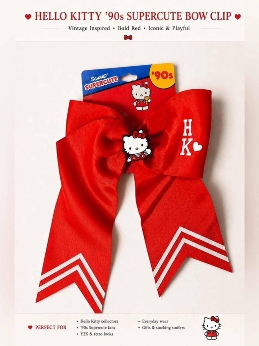 * Y2K/90’s Retro Hello Kitty /Sanrio Oversized Cheer Bow Clip ❤️🎀❤️
